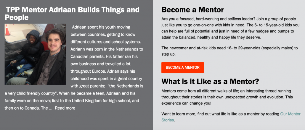mentors appeal on the peer project's website
